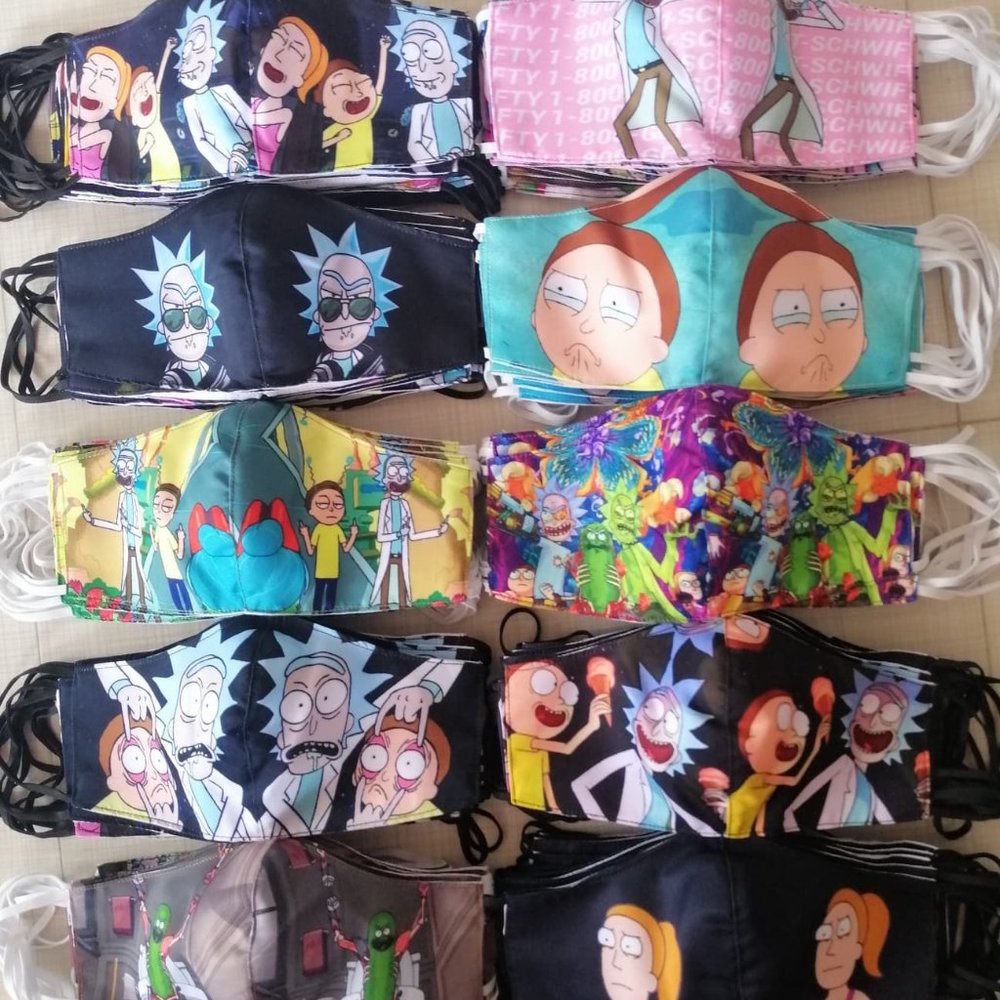 3x HANDMADE RICK and MORTY TV adult swim FACE mask